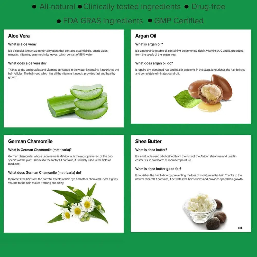 Green Bubble Hair Growth Set by Bubbly, infographic featuring Aloe Vera and Argan Oil on Tampa Home & Garden Store