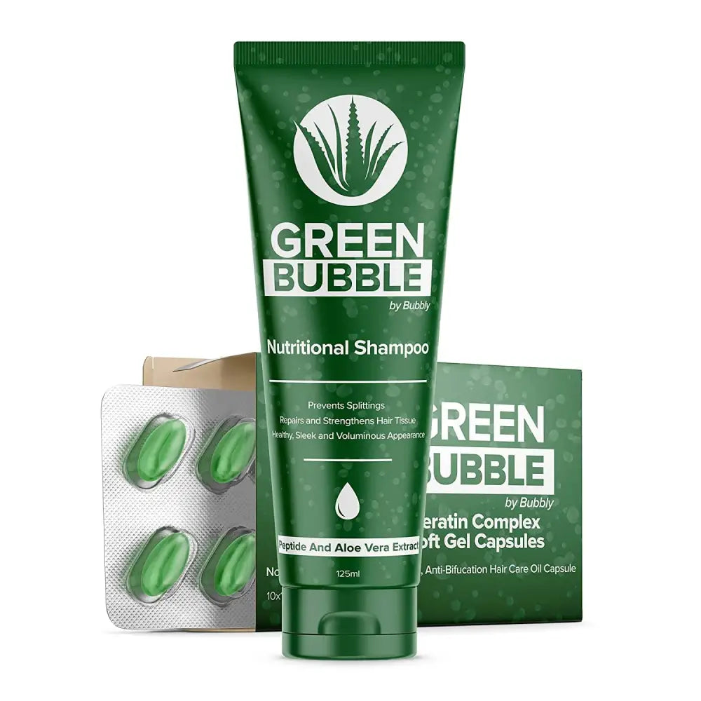 Hair Growth Set Green Bubble by Bubbly, 3-pack; green shampoo tube with logo and capsules on Tampa Home & Garden Store