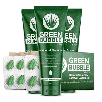 Hair Growth Set Green Bubble 3-pack by Beauty Care Bag, green tubes and gel capsules on Tampa Home & Garden Store