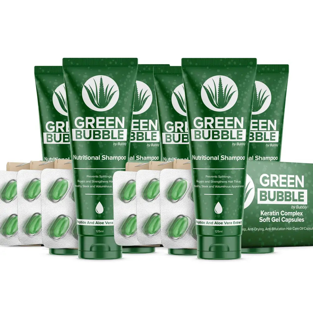 Green Bubble Hair Growth Set by Bubbly, 3-pack, green tubes and capsule blister packs on Tampa Home & Garden Store