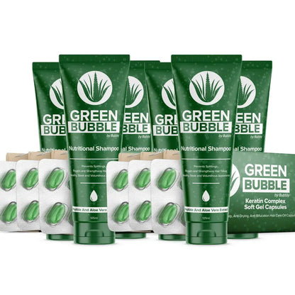 Green Bubble Hair Growth Set by Bubbly, 3-pack, green tubes and capsule blister packs on Tampa Home & Garden Store