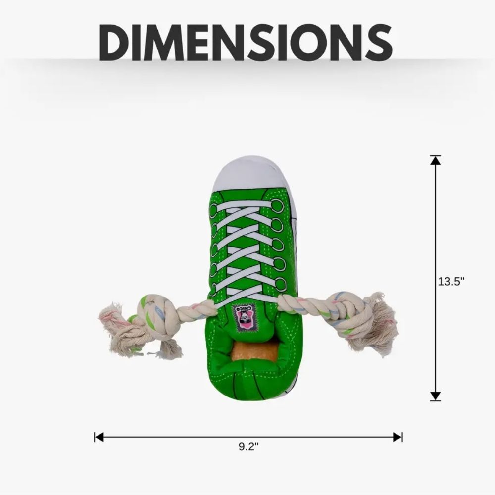 Jouet pour chien en peluche Squeaky Comfort Sneaker – avec compartiment à friandises, sûr et durable – Vert