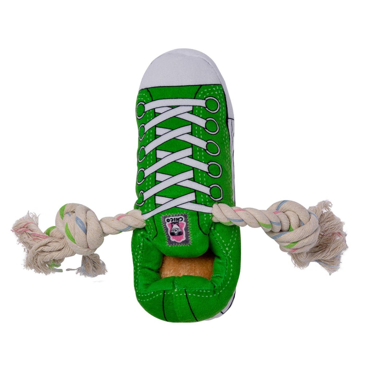 Jouet pour chien en peluche Squeaky Comfort Sneaker – avec compartiment à friandises, sûr et durable – Vert