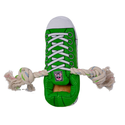 Jouet pour chien en peluche Squeaky Comfort Sneaker – avec compartiment à friandises, sûr et durable – Vert