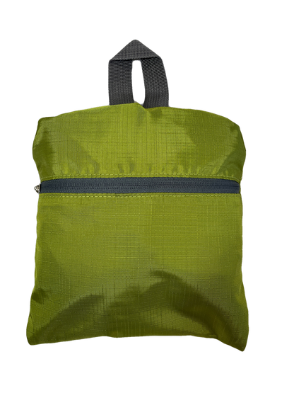 Green polyester backpack River Country Gear with gray grab handle and dark zipper on Tampa Home & Garden Store