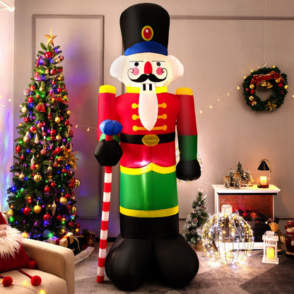 8 ft inflatable nutcracker with 2 builtin LEDs, red coat, blue hat, candy cane staff on Tampa Home & Garden Store