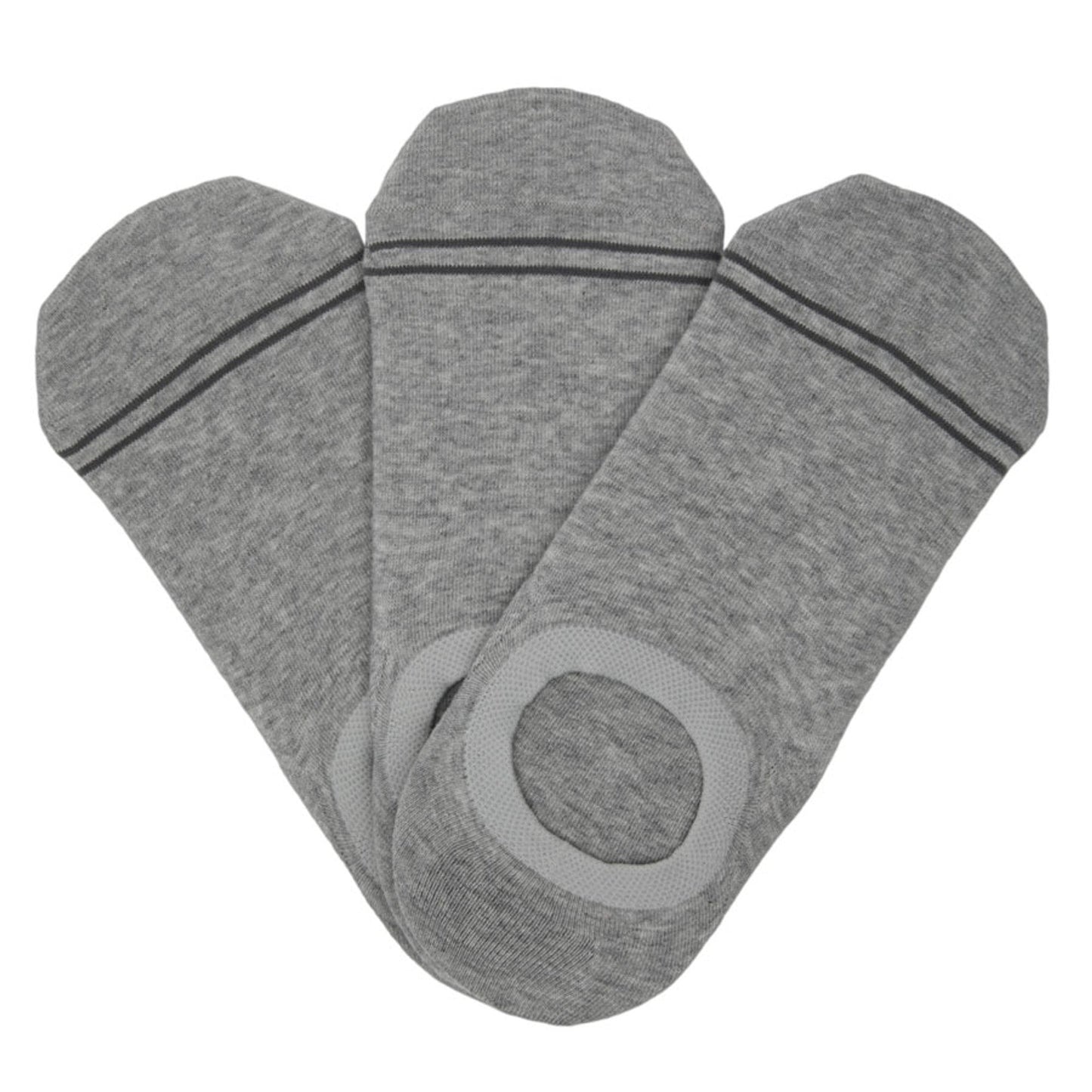 Grey no-show socks 3-pack by DeadSoxy, footie style with striped cuffs on Tampa Home & Garden Store