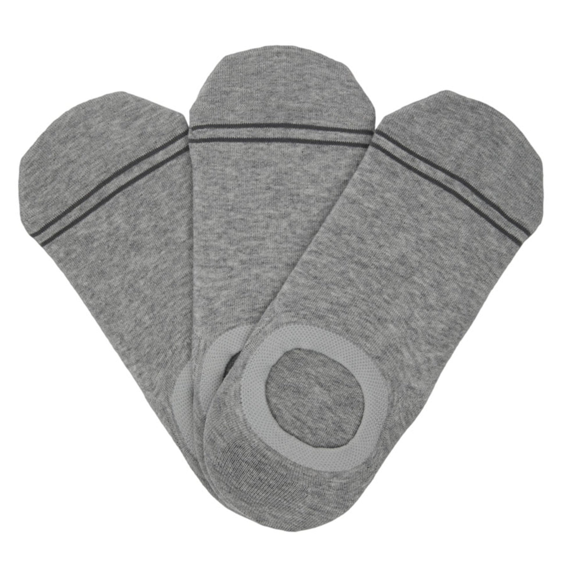 Grey no-show socks 3-pack by DeadSoxy, footie style with striped cuffs on Tampa Home & Garden Store