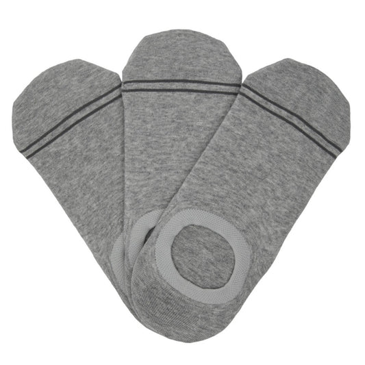 Grey no-show socks 3-pack by DeadSoxy, footie style with striped cuffs on Tampa Home & Garden Store