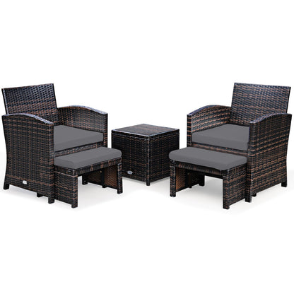 DirectDeals gray 5-piece patio rattan set with ottoman and tempered glass coffee table on Tampa Home & Garden Store