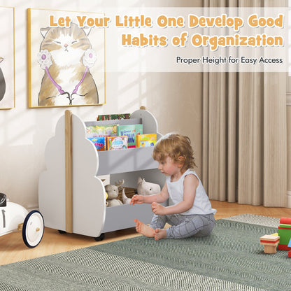 Kids Wooden Bookshelf with Universal Wheels
