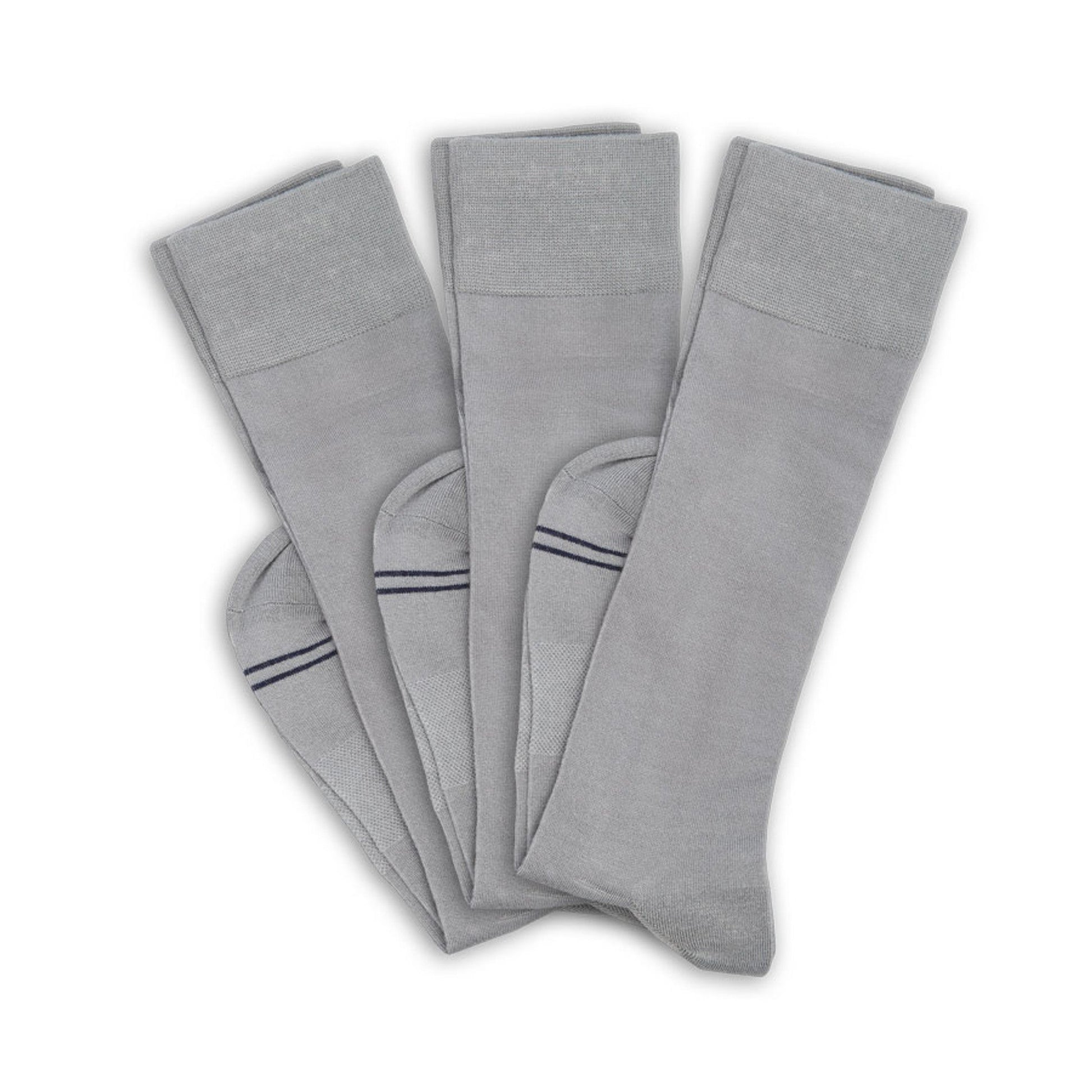 Greyson 3-Pack Grey Dress Socks by DeadSoxy, boardroom knit, folded fan display on Tampa Home & Garden Store