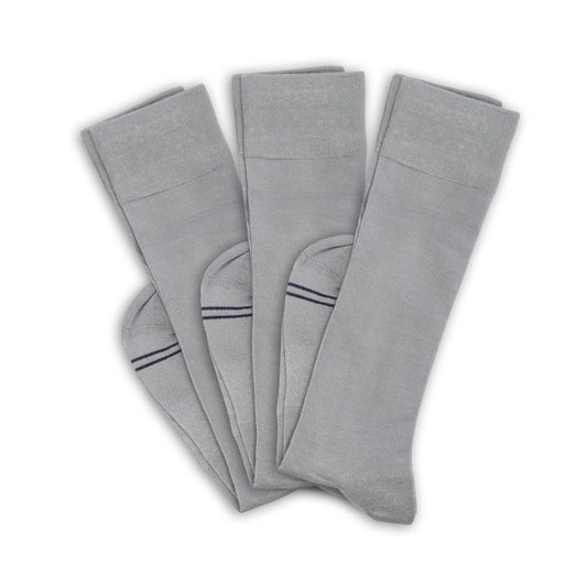 Greyson 3-Pack Grey Dress Socks by DeadSoxy, boardroom knit, folded fan display on Tampa Home & Garden Store