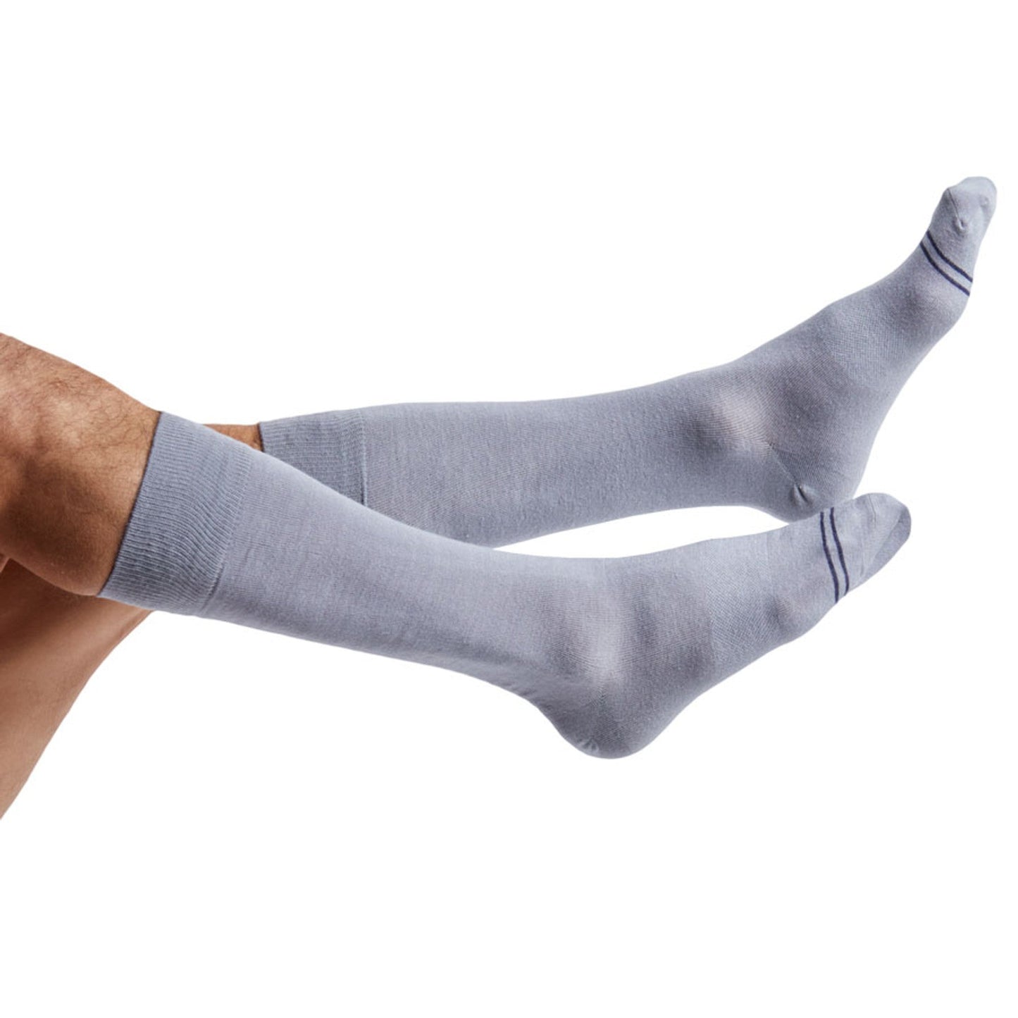 Greyson Grey Dress Socks by DeadSoxy, boardroom style, grey knit with dark stripes, 2 socks shown on Tampa Home & Garden Store