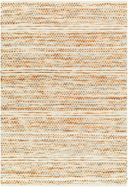 Griet Hand Woven Wool Rug by Boutique Rugs ivory base with orange rust and gray stripes on Tampa Home & Garden Store