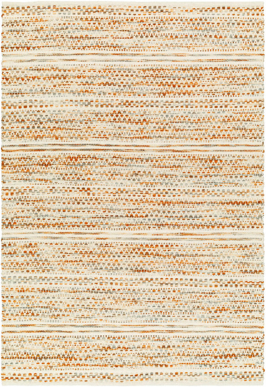 Griet Hand Woven Wool Rug by Boutique Rugs ivory base with orange rust and gray stripes on Tampa Home & Garden Store