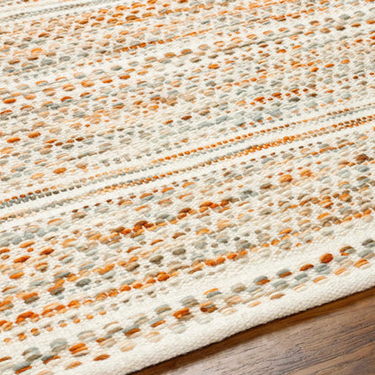 Griet Hand Woven Wool Rug, textured orange gray ivory speckled loops, Boutique Rugs on Tampa Home & Garden Store