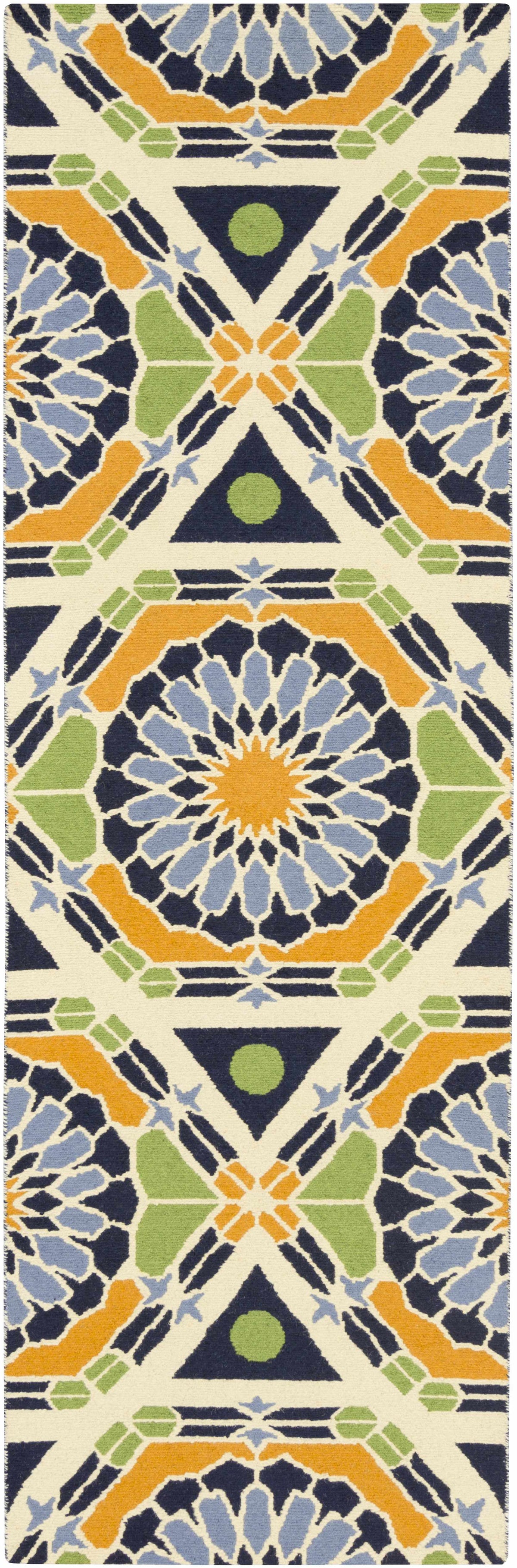 Greenough Area Carpet rug with navy, lime, orange, cream geometric pattern by Boutique Rugs on Tampa Home & Garden Store