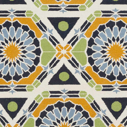 Greenough Area Carpet by Boutique Rugs with pattern in navy, orange, lime green, and blue on Tampa Home & Garden Store