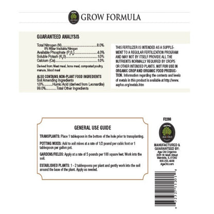 Fertilizer Age Old Dry Grow 8-4-1 with 1% Calcium by Rivendell Distribution on Tampa Home & Garden Store
