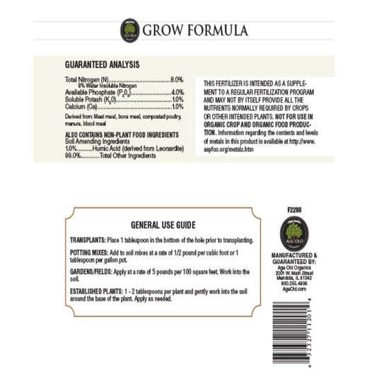 Fertilizer Age Old Dry Grow 8-4-1 with 1% Calcium by Rivendell Distribution on Tampa Home & Garden Store