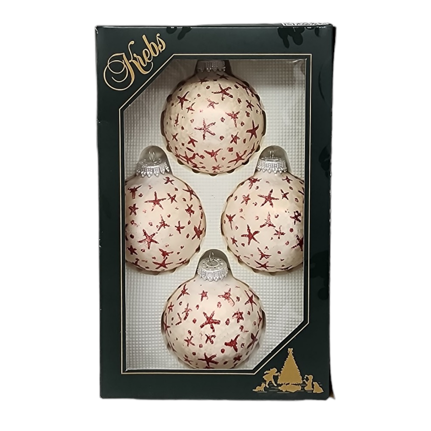 Paquete de 4 bolas de cristal Krebs Value: estrellas rojas sobre fondo crema mate