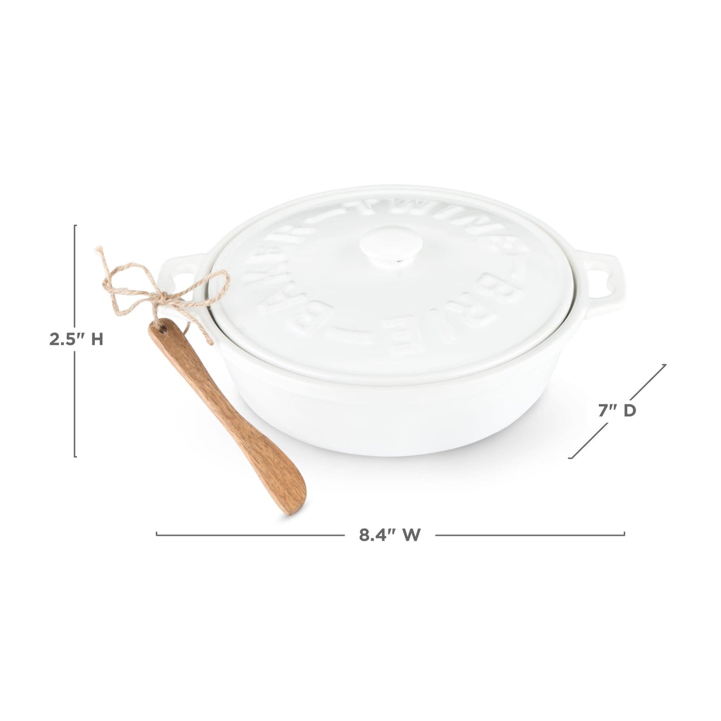 Ceramic Brie Baker and Acacia Wood Spreader Set