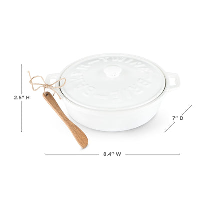 Ceramic Brie Baker and Acacia Wood Spreader Set