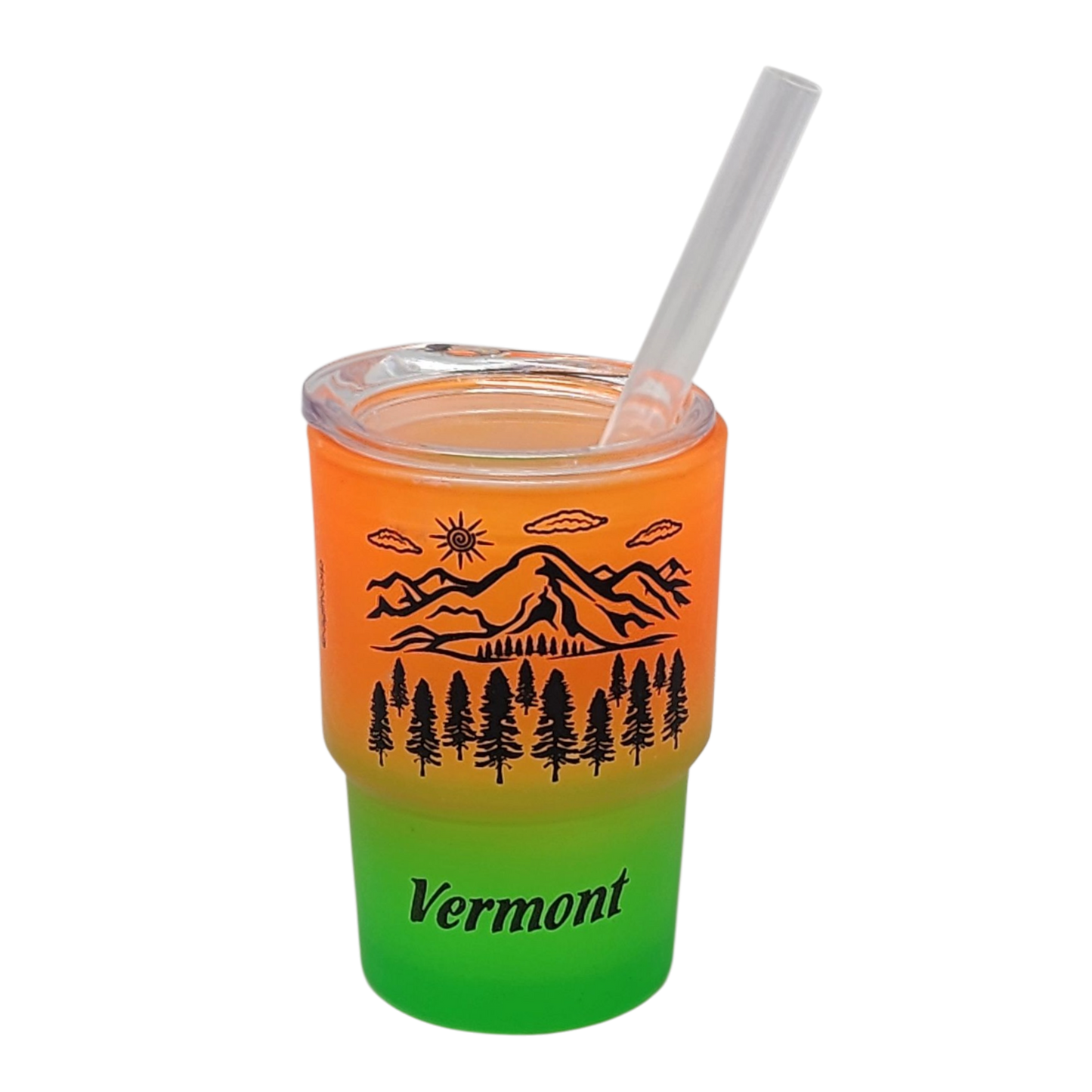 Vaso de chupito de vidrio de 2 oz de las Montañas Verdes de Vermont - Indigo Twilight