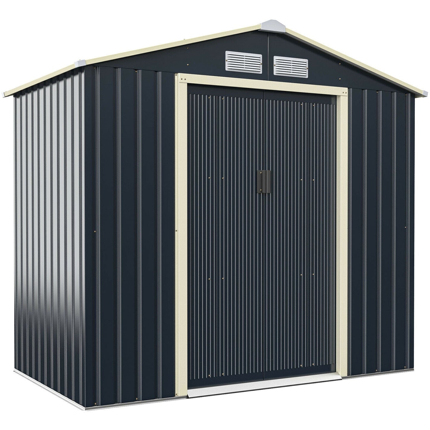 Caseta de Almacenamiento Metálica de 7 Pies x 4 Pies con Puertas Correderas Dobles con Cerradura - Gris