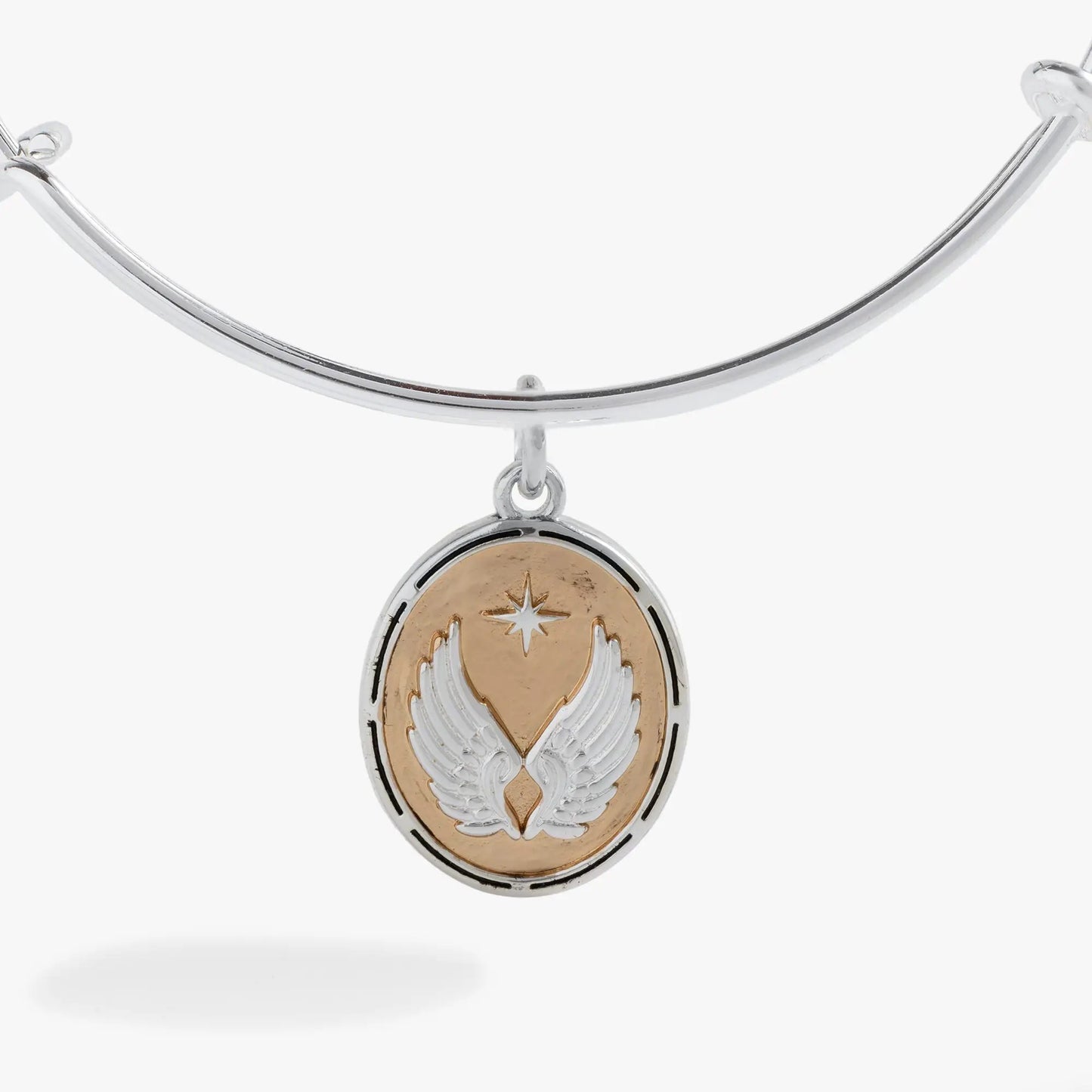 Two-Tone Guardian Angel Bangle With Wings Charm