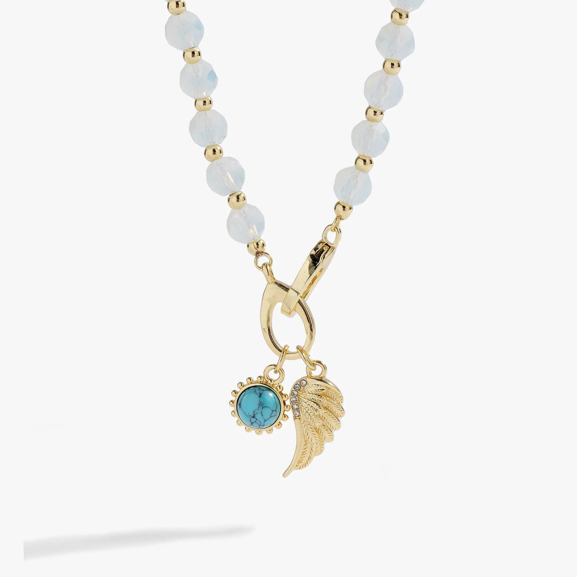 Guardian Angel Wrap Bracelet Alex and Ani with pale blue faceted beads and gold-tone chain on Tampa Home & Garden Store