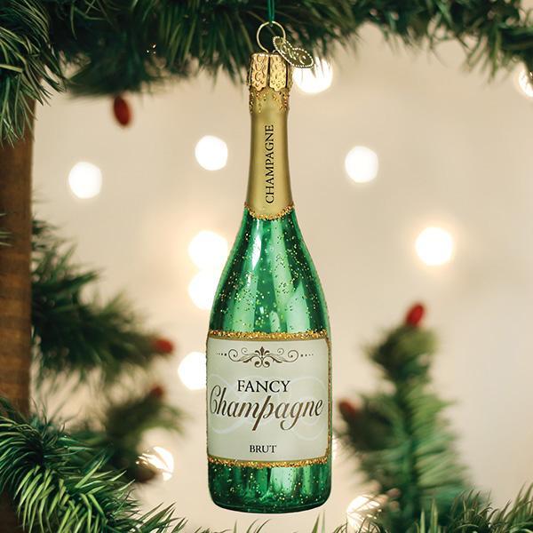 Adorno navideño de botella de champán del Viejo Mundo