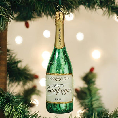 Adorno navideño de botella de champán del Viejo Mundo