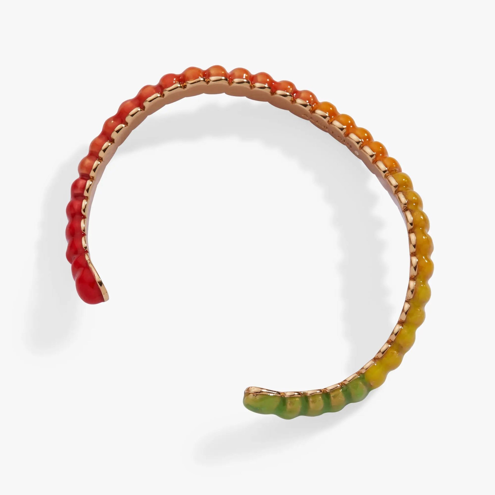Gummy Worm cuff bracelet with red orange yellow green beads on a rose-gold band by ALEX AND ANI on Tampa Home & Garden Store