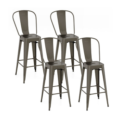 Juego de 4 sillas de altura de barra, taburetes de barra de metal apilables con respaldo extraíble - Negro
