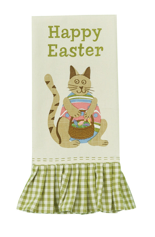 Easter Cat Embroidered Printed Dishtowel