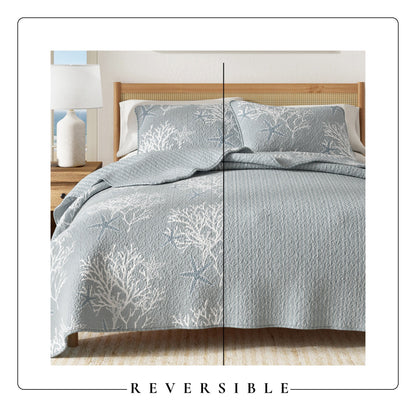 Fenwick Coral Coastal Quilt Set and Throw