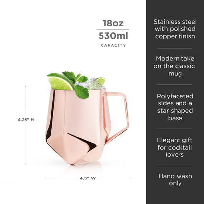Seneca Faceted Copper Moscow Mule Mug for Drinks