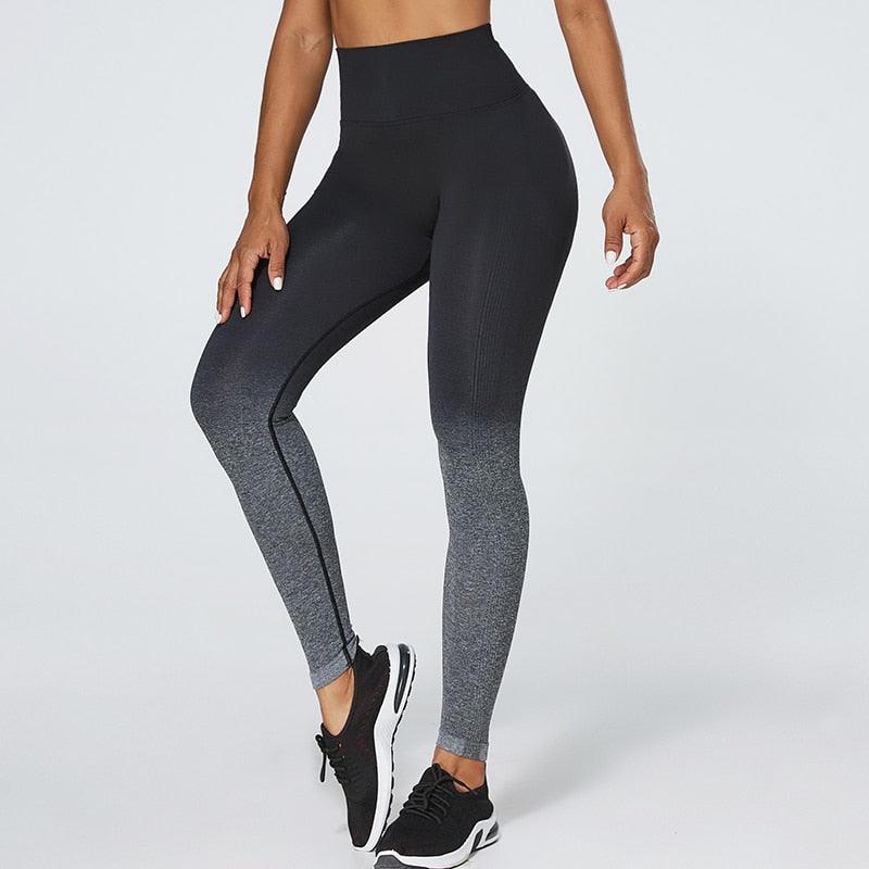 Stevvex gym leggings women high-waist black-to-grey gradient for yoga running on Tampa Home & Garden Store