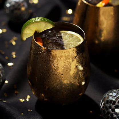 Premium Gold Stemless Wine Glasses Set of Two