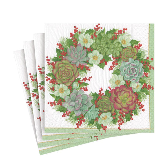 Serviettes de table en papier à motif de couronne de succulentes