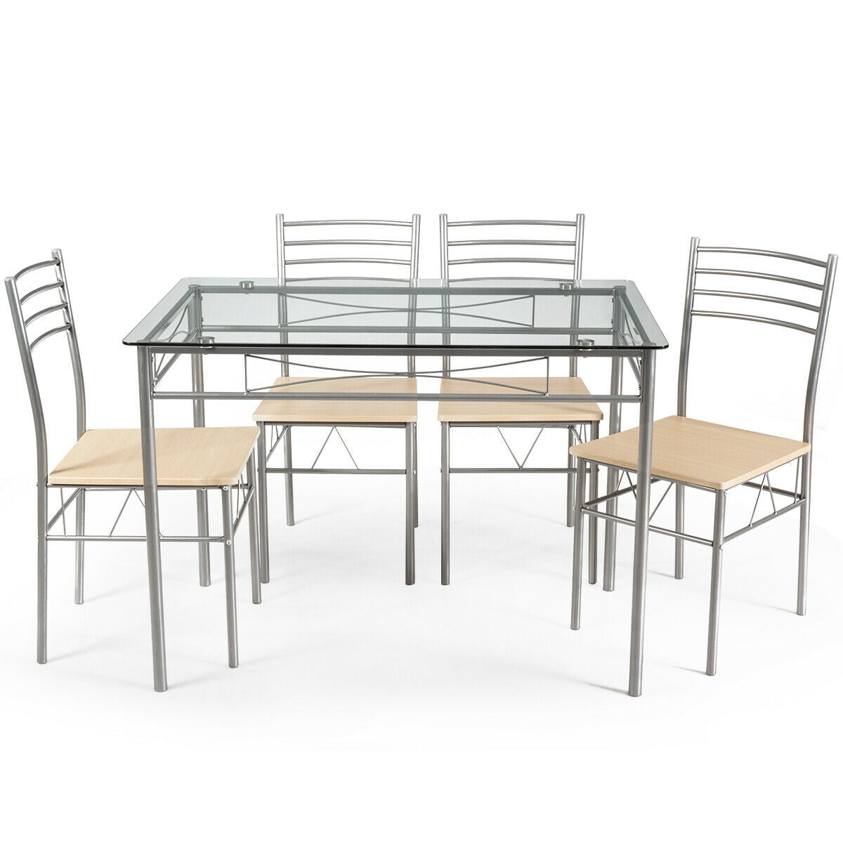 Juego de comedor de 5 piezas: mesa de cristal y 4 sillas