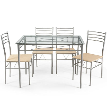 Juego de comedor de 5 piezas: mesa de cristal y 4 sillas