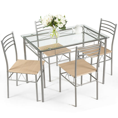 Juego de comedor de 5 piezas: mesa de cristal y 4 sillas