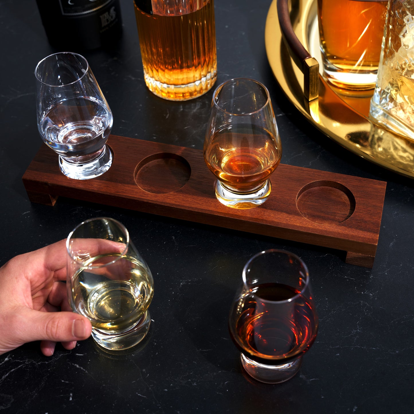 Crystal Tumbler Set and Wooden Flight Board