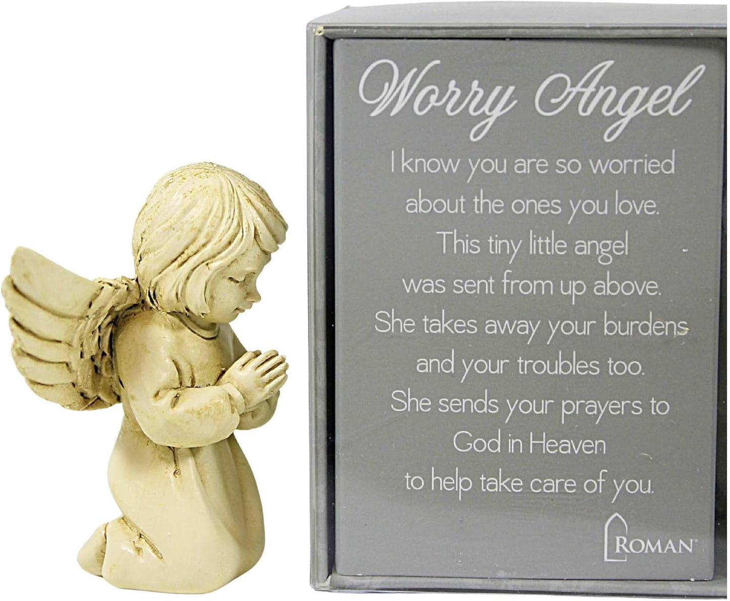 Figura de ángel de la preocupación con mensaje de oración