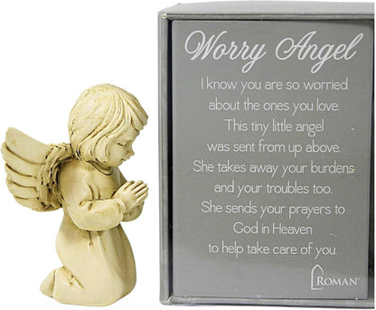 Figura de ángel de la preocupación con mensaje de oración