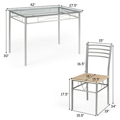Juego de comedor de 5 piezas: mesa de cristal y 4 sillas