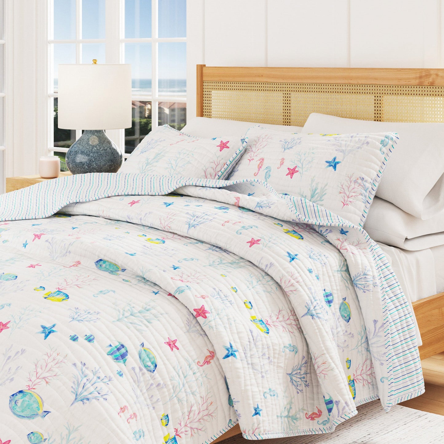 Coastal Seascape Brushed Microfiber Quilt Set